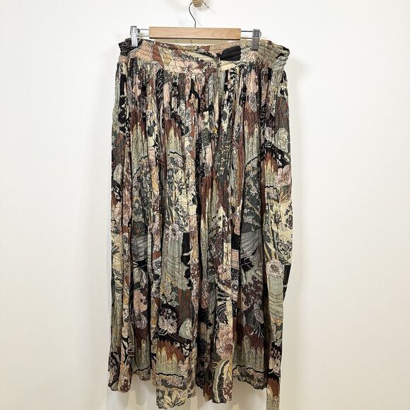 Boho Hippie Maxi Skirt Women's XL Floral Pleated Peasant Tassels Cotton India - Picture 1 of 12